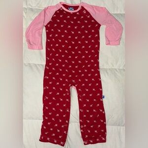 Kickee Pants long sleeve raglan romper in rose print sz 18-24 months EUC